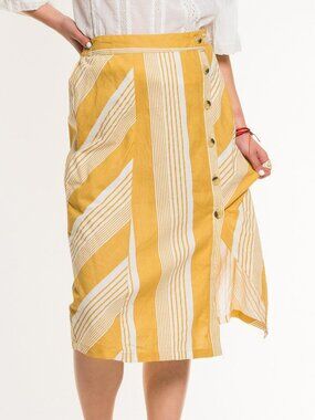 Japna women's Midi Skirts with buttons on the side, yellow, Size L